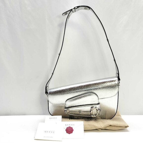 Gucci Handbags - GUCCI Horsebit 1955 leather shoulder bag Silver 764155 shoulder bag